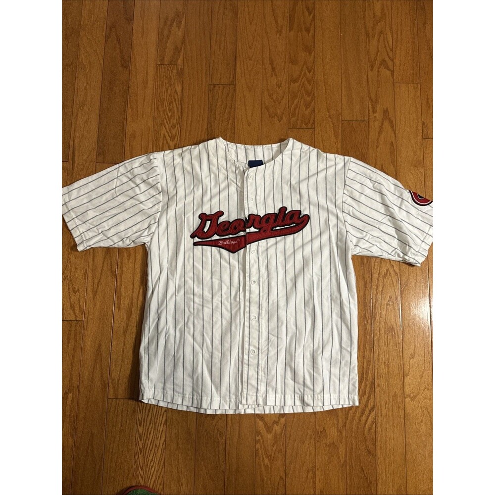 Vintage Georgia Bulldogs Jersey Mens Small White NCAA Baseball Nike Team Button